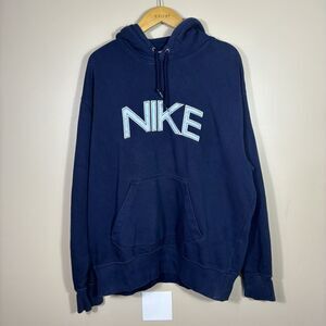 Vintage Nike Hoodie Sweatshirt Pullover Sz XL Y2K Gray Tag Navy Blue Heavyweight